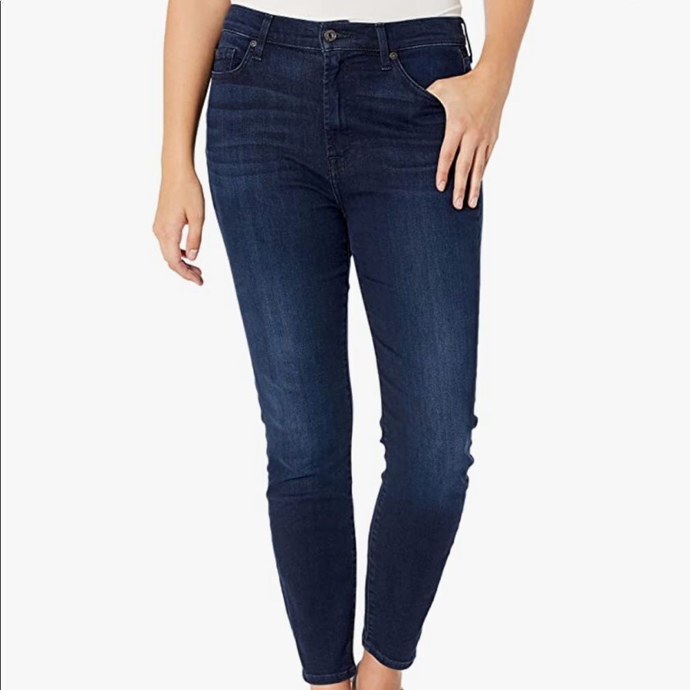 7  For All Mankind Womens Gwenevere Navy High Waist Ankle Skinny Jeans 26x28